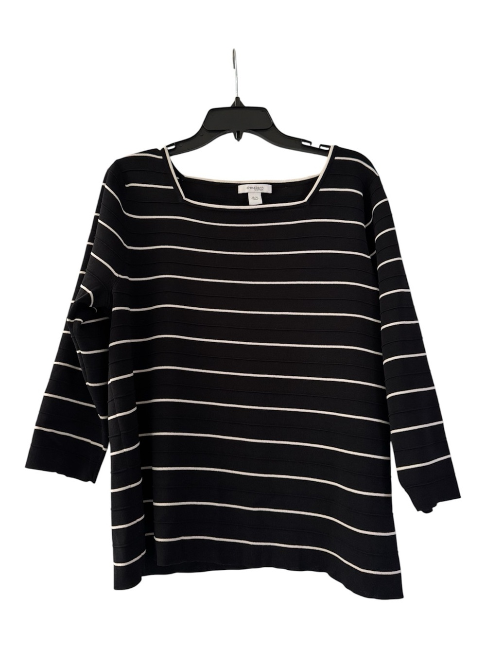Dressbarn Women’s Black with White Horizontal Stripe Boatneck Top Size:14/16
